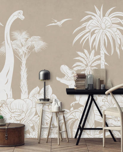 mural de papel pintado de dinosaurio marrón 