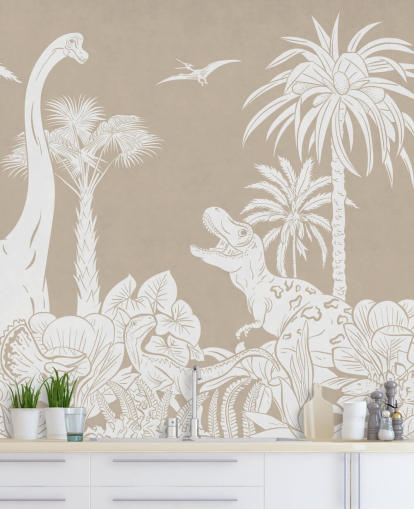 Tapeten-Wandbild mit braunem Dinosaurier 