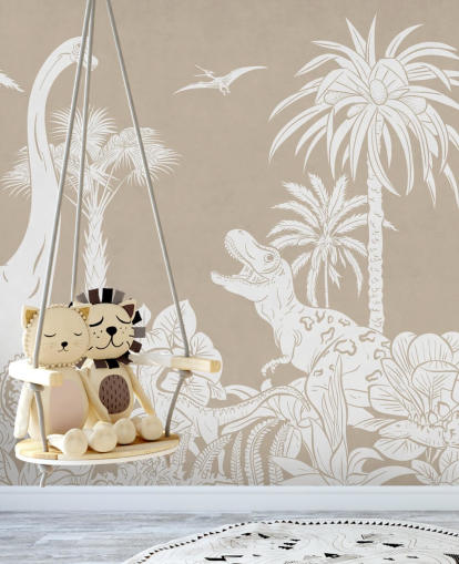 carta da parati murale con dinosauri marroni 