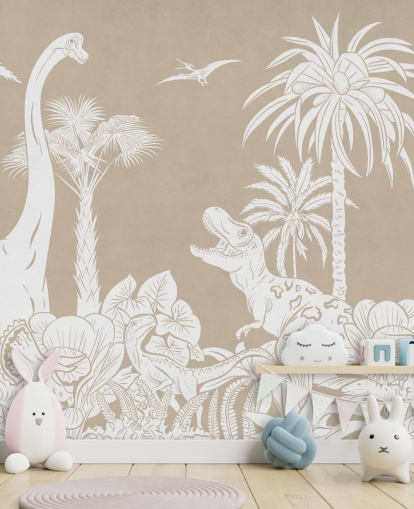 carta da parati murale con dinosauri marroni 
