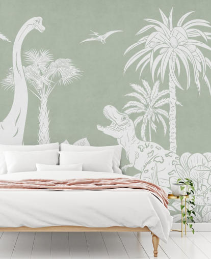 Wandbild mit grünem Dinosaurier-Tapete für Kinderzimmer Wandbild mit grünem Dinosaurier-Tapete für Kinderzimmer