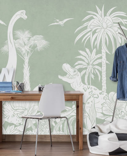 Mural de parede de papel de parede de dinossauro verde para quarto de crianças