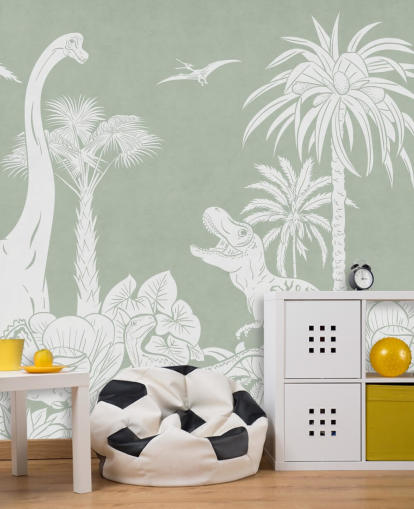 mural de pared de dinosaurio verde para dormitorio infantil