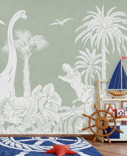 Wandbild mit grünem Dinosaurier-Tapete für Kinderzimmer