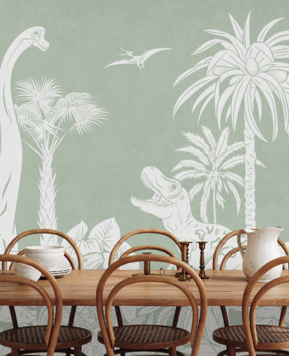 Mural de parede de papel de parede de dinossauro verde para quarto de crianças