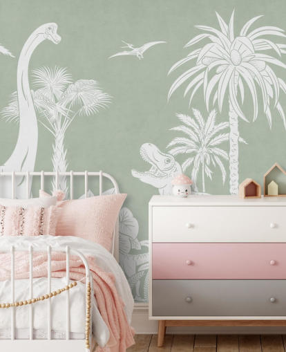Papier peint dinosaure vert pour chambre d'enfant