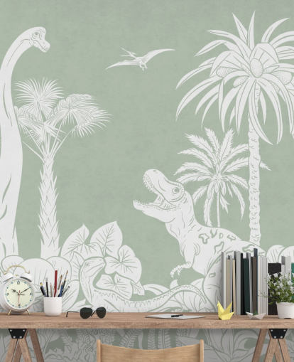 mural de pared de dinosaurio verde para dormitorio infantil mural de pared de dinosaurio verde para dormitorio infantil