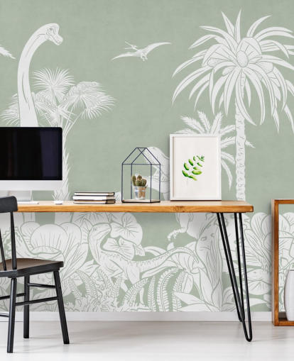 Papier peint dinosaure vert pour chambre d'enfant