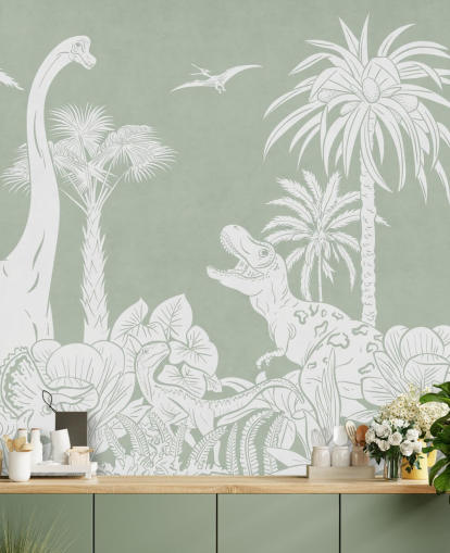 Wandbild mit grünem Dinosaurier-Tapete für Kinderzimmer