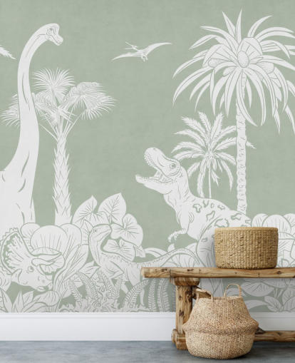 Mural de parede de papel de parede de dinossauro verde para quarto de crianças