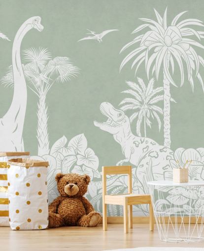 Wandbild mit grünem Dinosaurier-Tapete für Kinderzimmer Wandbild mit grünem Dinosaurier-Tapete für Kinderzimmer