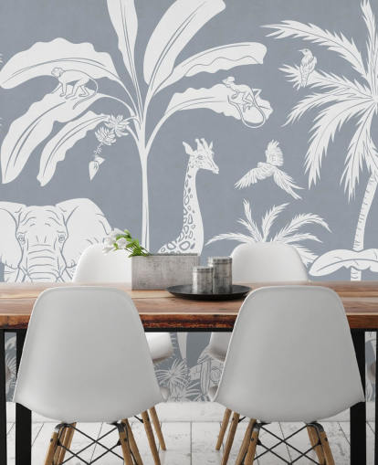 papier peint jungle pour enfants avec des animaux en bleu papier peint jungle pour enfants avec des animaux en bleu