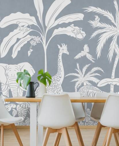 papier peint jungle pour enfants avec des animaux en bleu papier peint jungle pour enfants avec des animaux en bleu