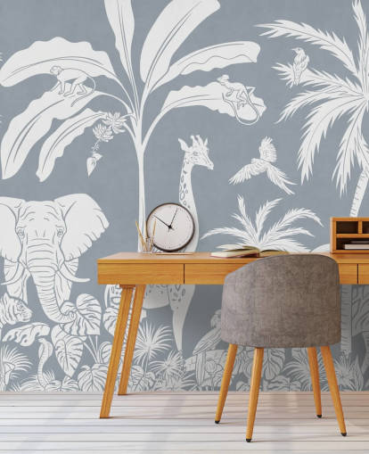 junglebehang voor kinderen met dieren in blauw junglebehang voor kinderen met dieren in blauw