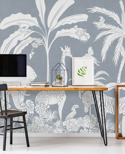 kids jungle wallpaper with animals in blue kids jungle wallpaper with animals in blue