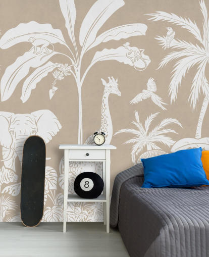 Papel de parede Kids Jungle com animais em marrom 