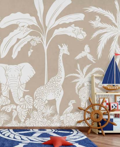 Papel de parede Kids Jungle com animais em marrom 