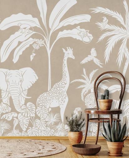 Papel de parede Kids Jungle com animais em marrom 