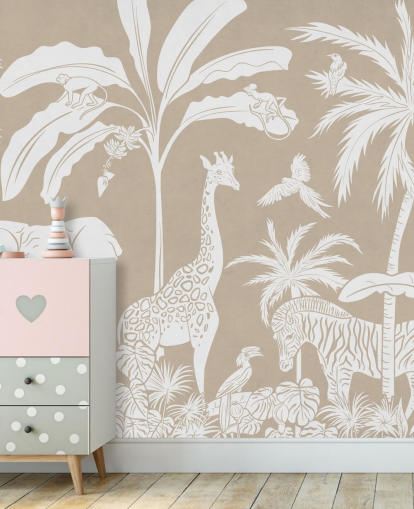 Papel de parede Kids Jungle com animais em marrom 