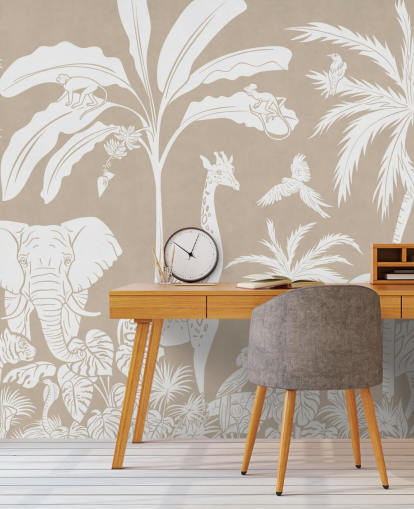 Kids Jungle Wallpaper with animals in brown 