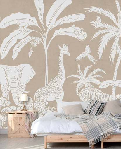 Kids Jungle Wallpaper with animals in brown Kids Jungle Wallpaper with animals in brown