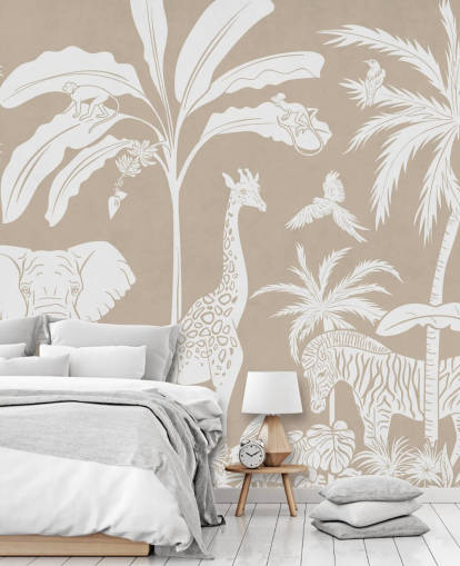 Papel de parede Kids Jungle com animais em marrom 