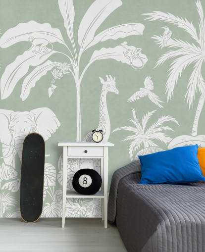 Kids Jungle Wallpaper with animals in green Kids Jungle Wallpaper with animals in green