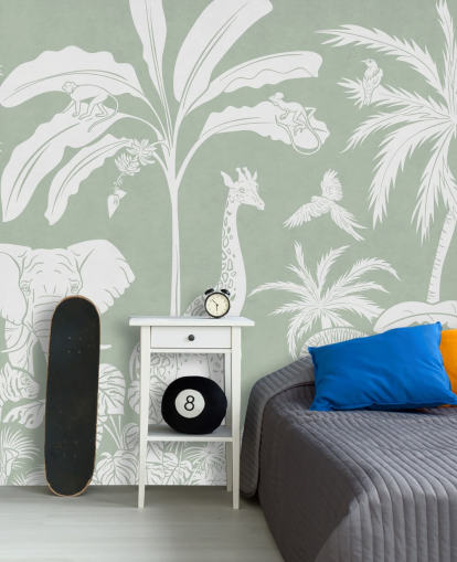 Kids Jungle tapet med dyr i grønt