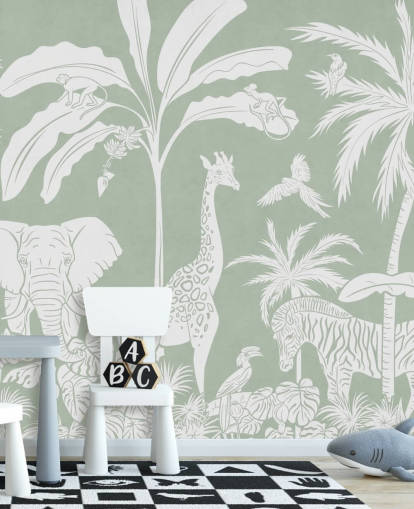 Papel de parede Kids Jungle com animais em verde