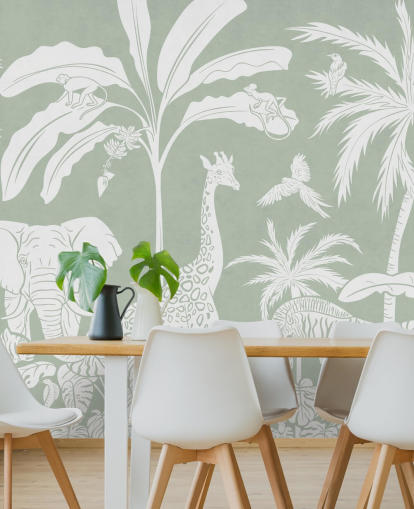 Fondo de pantalla infantil de la jungla con animales en verde