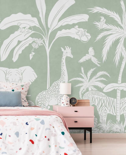 Kids Jungle Bakgrund med djur i grönt Kids Jungle Bakgrund med djur i grönt