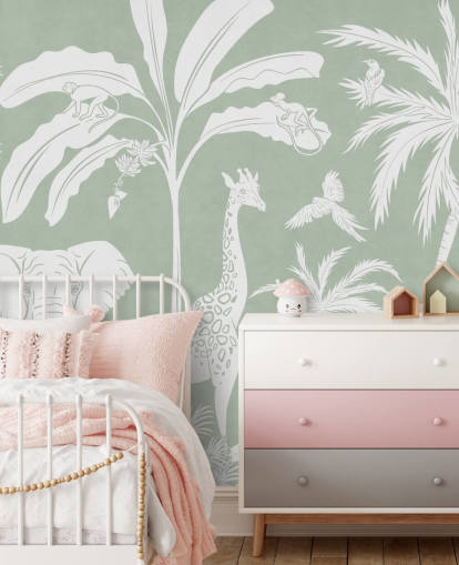 Papel de parede Kids Jungle com animais em verde