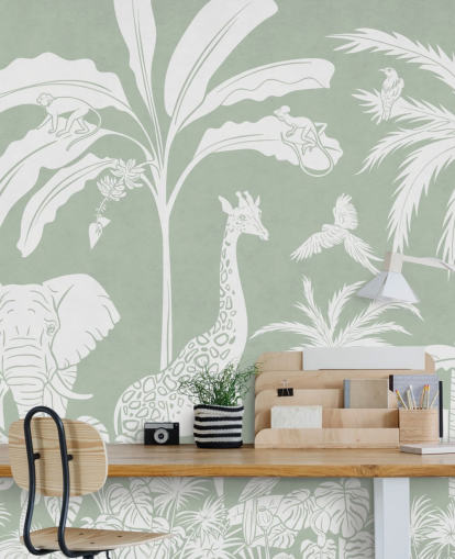 Jungle behang voor kinderen met dieren in groen
