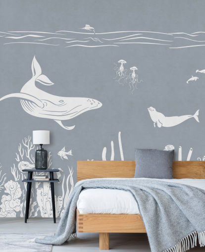 Kids Ocean Bakgrund med valar i blått