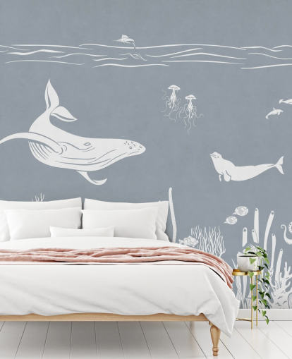Kids Ocean Bakgrunn med hvaler i blått Kids Ocean Bakgrunn med hvaler i blått