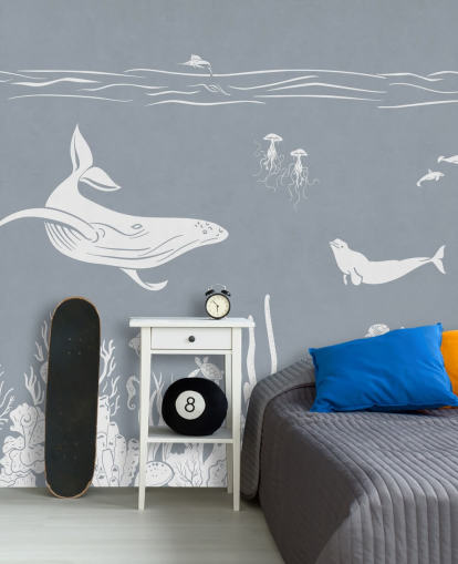 Fondo de pantalla marino para niños con ballenas en azul Fondo de pantalla marino para niños con ballenas en azul