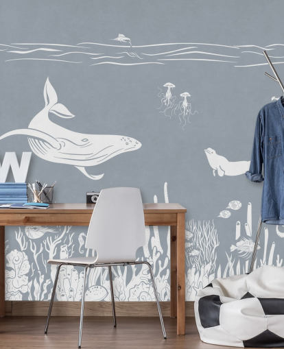 Fondo de pantalla marino para niños con ballenas en azul Fondo de pantalla marino para niños con ballenas en azul