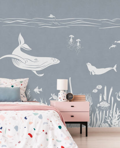 Kids Ocean Bakgrunn med hvaler i blått