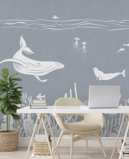 Kids Ocean Wallpaper with whales in blue Kids Ocean Wallpaper with whales in blue