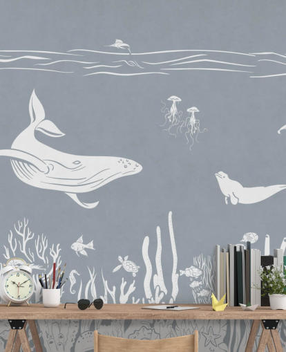 Kids Ocean Bakgrund med valar i blått
