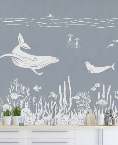 Kids Ocean Bakgrunn med hvaler i blått Kids Ocean Bakgrunn med hvaler i blått