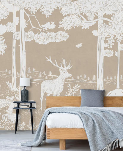 Brown kids forest wall mural by Kikki Belle for bedrooms and playrooms