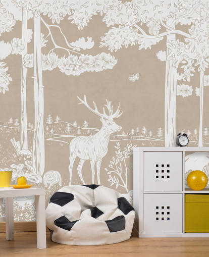 brown kids forest wall mural called Monochrome Forest - Brown by Kikki Belle for bedrooms and playrooms brown kids forest wall mural called Monochrome Forest - Brown by Kikki Belle for bedrooms and playrooms