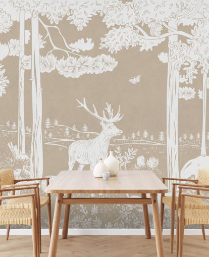 Brown kids forest wall mural by Kikki Belle for bedrooms and playrooms