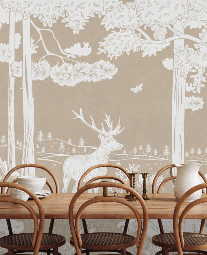 Brown kids forest wall mural by Kikki Belle for bedrooms and playrooms