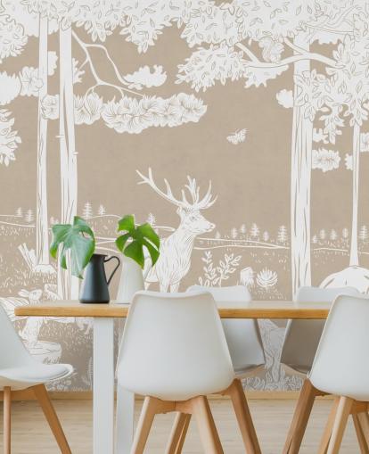Brown kids forest wall mural by Kikki Belle for bedrooms and playrooms