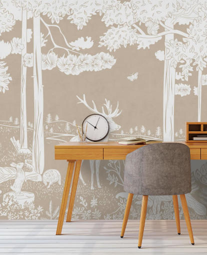 brown kids forest wall mural called Monochrome Forest - Brown by Kikki Belle for bedrooms and playrooms brown kids forest wall mural called Monochrome Forest - Brown by Kikki Belle for bedrooms and playrooms