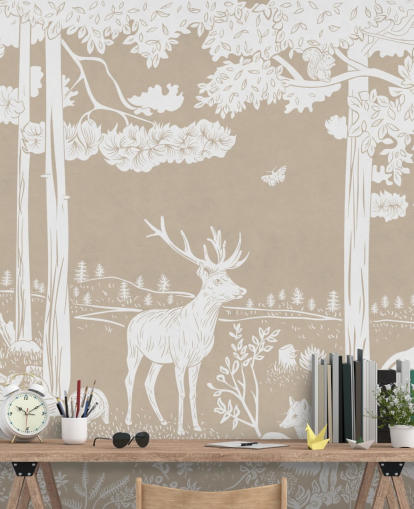 Brown kids forest wall mural by Kikki Belle for bedrooms and playrooms
