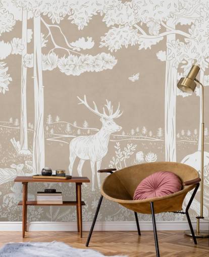 brown kids forest wall mural called Monochrome Forest - Brown by Kikki Belle for bedrooms and playrooms brown kids forest wall mural called Monochrome Forest - Brown by Kikki Belle for bedrooms and playrooms