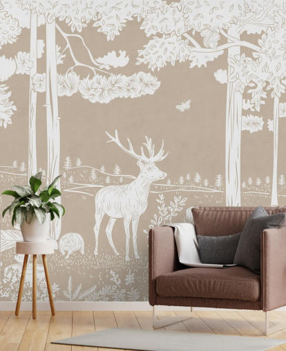 brown kids forest wall mural called Monochrome Forest - Brown by Kikki Belle for bedrooms and playrooms brown kids forest wall mural called Monochrome Forest - Brown by Kikki Belle for bedrooms and playrooms